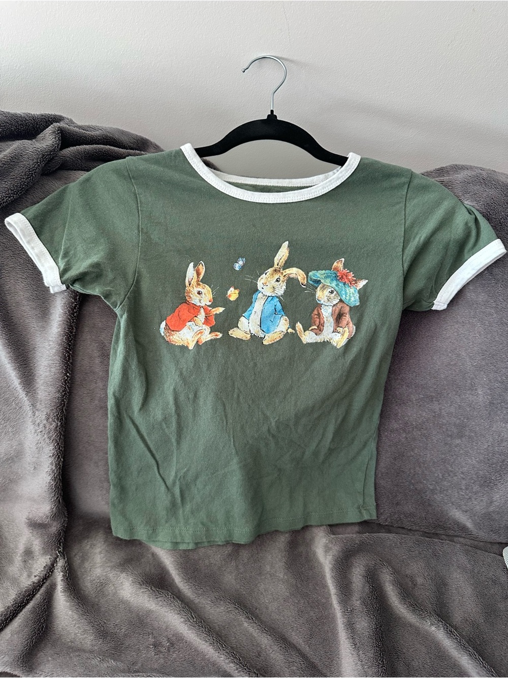 Women’s Green Ringer Tee with Bunny Print